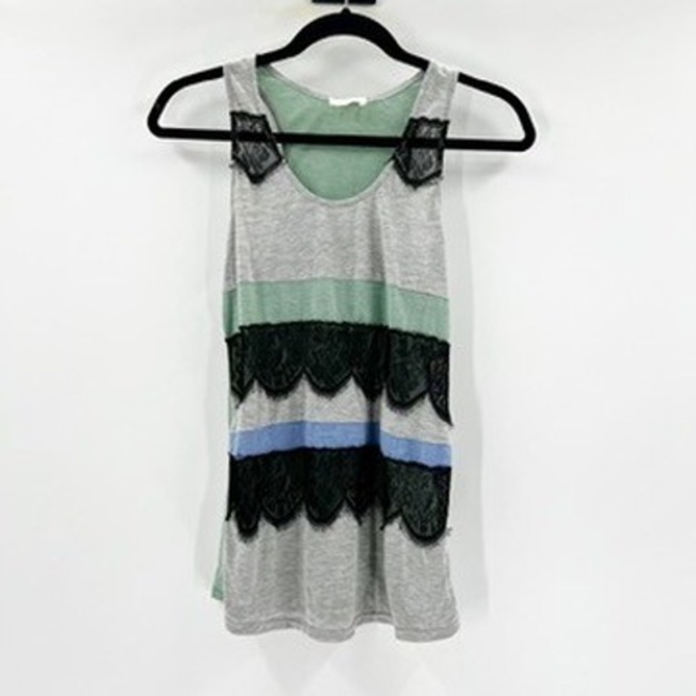 PINS‎ AND NEEDLES Striped Lace Trim Tank Top Green Gray Women's Size S